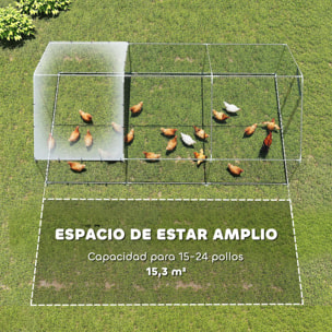 Gallinero para Exterior Grande, 5,1x3x1,9 m, Gallinero de Acero Galvanizado, Puerta con Doble Cierre, Cubierta Tela Oxford, Anti-UV e Impermeable, Diseño Accesible, para 15-24 Gallinas, Plata