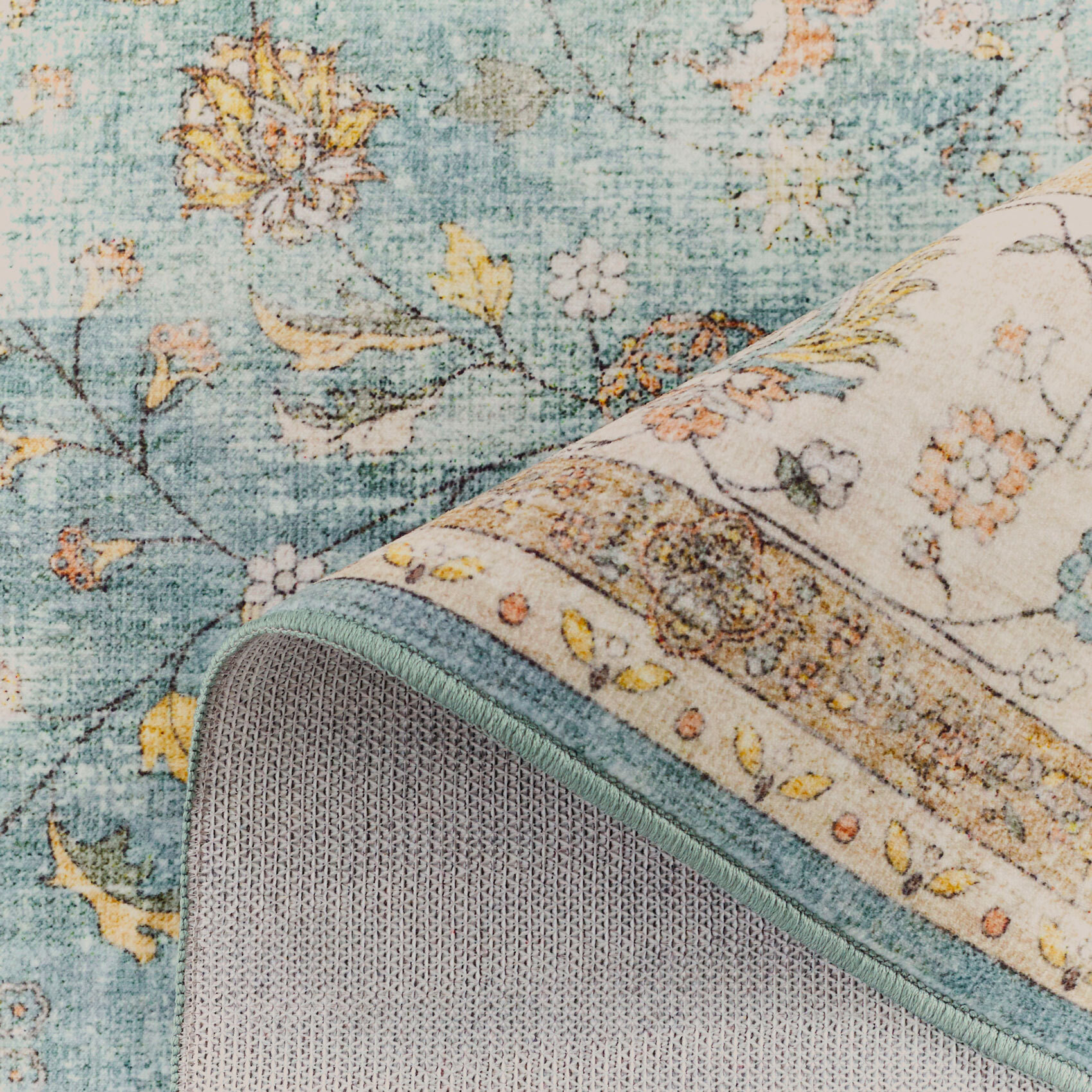 OTTOMAN - Tapis à poils courts doux à motif arabesque turquoise