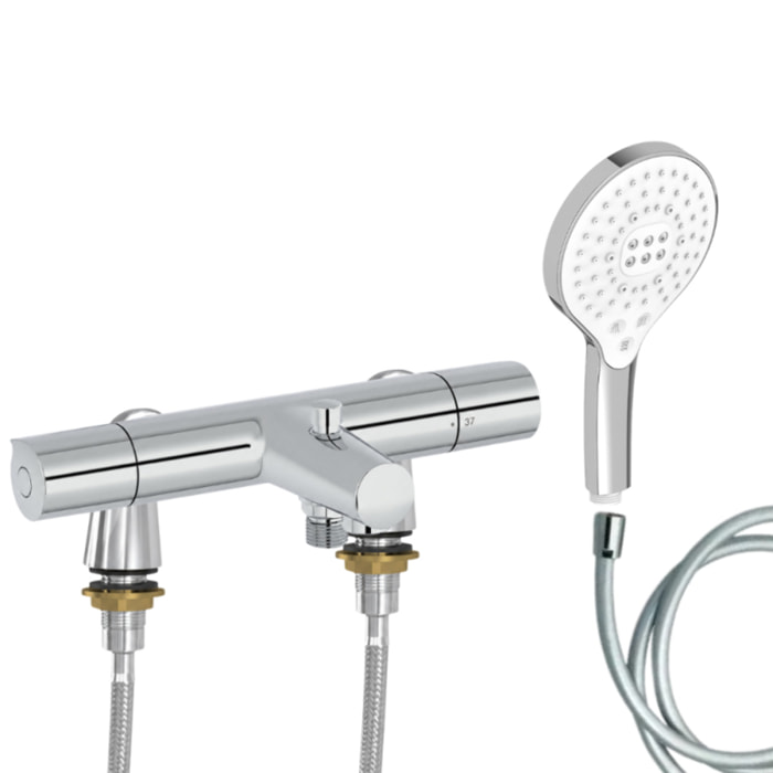 Mitigeur baignoire Simone + pommeau de douche Metro signature + flexible de douche lisse + colonnettes Idro'Flex