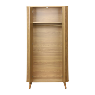 Armoire 2 portes effet bois rainuré avec étagère et penderie. L 90 x P 60 x H 180cm