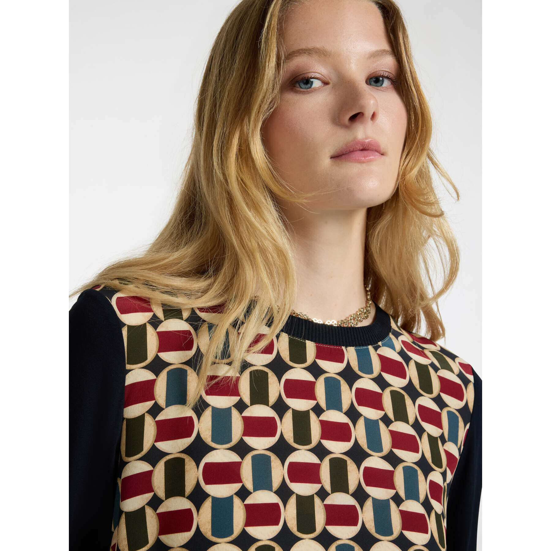 Elena Mirò - T-shirt con davanti in seta stampata - Blu