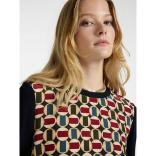 Elena Mirò - T-shirt con davanti in seta stampata - Blu