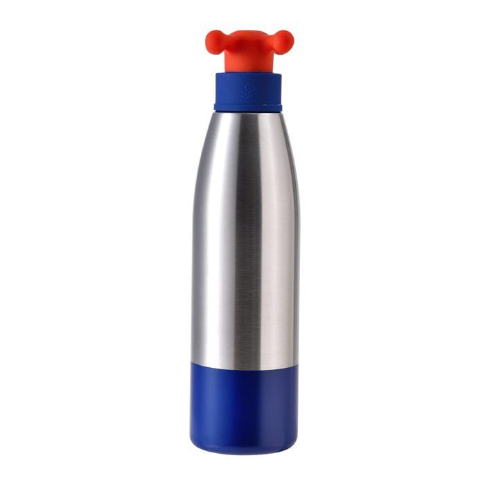 Botella de agua de pared única 500ml ss con tapa de grifo azul kids be