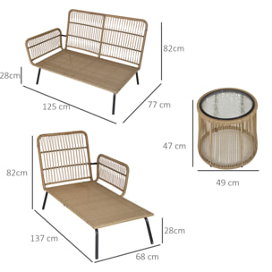 Salon de jardin d'angle 4 pers. style colonial table basse coussins grand confort inclus résine tressée beige