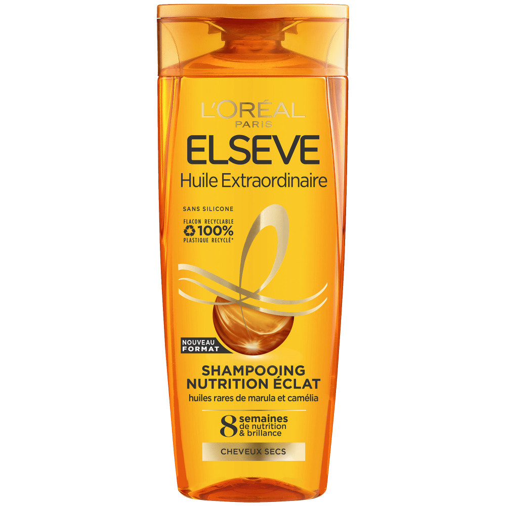 Lot de 12 - L'Oréal Paris Elseve Huile Extraordinaire Shampooing Nutrition Eclat Huiles Rares de Marula et Camélia 300ml