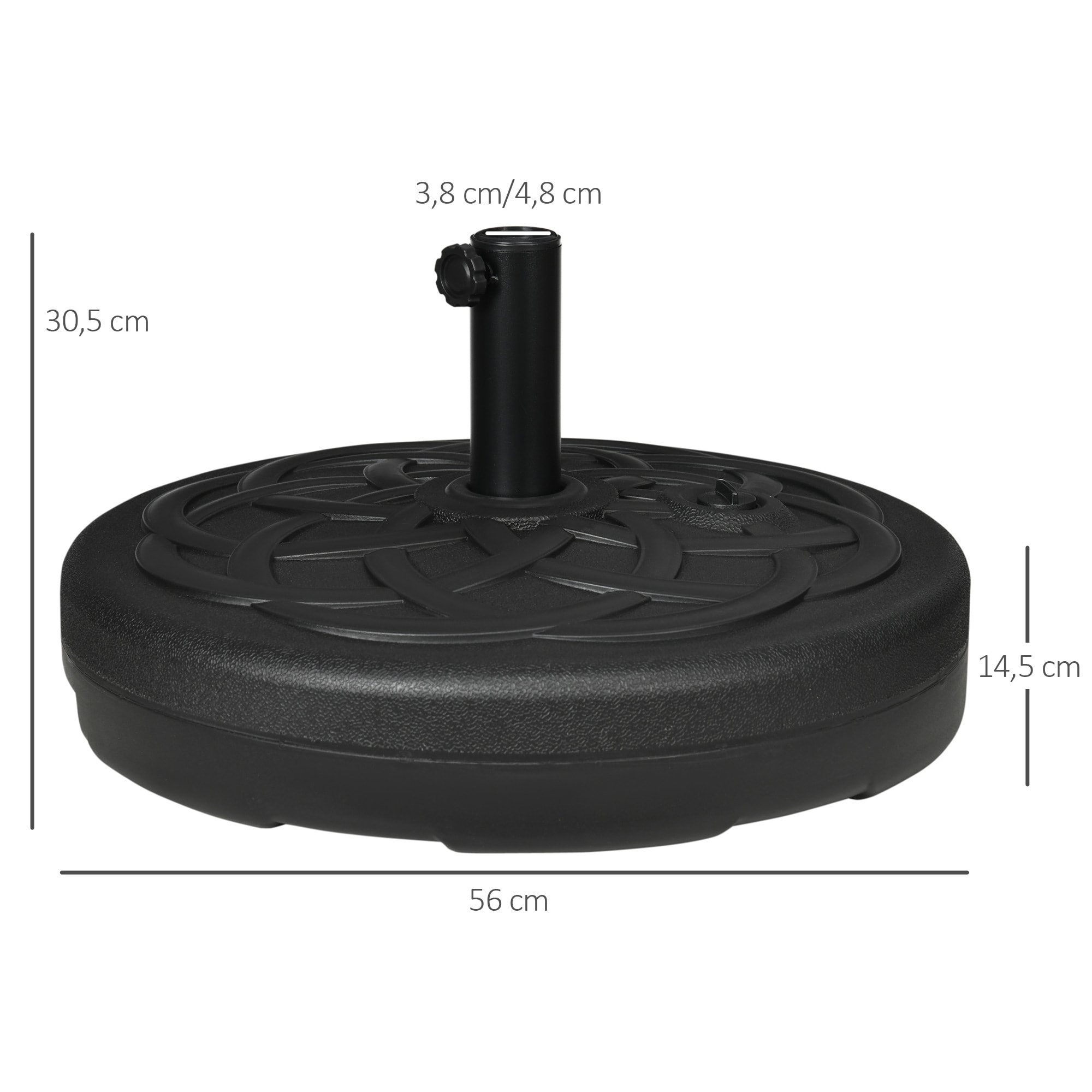 Base de Sombrilla de PE Redonda 2,5 kg Apto para Postes de 38mm/48mm Ø56x30,5 cm