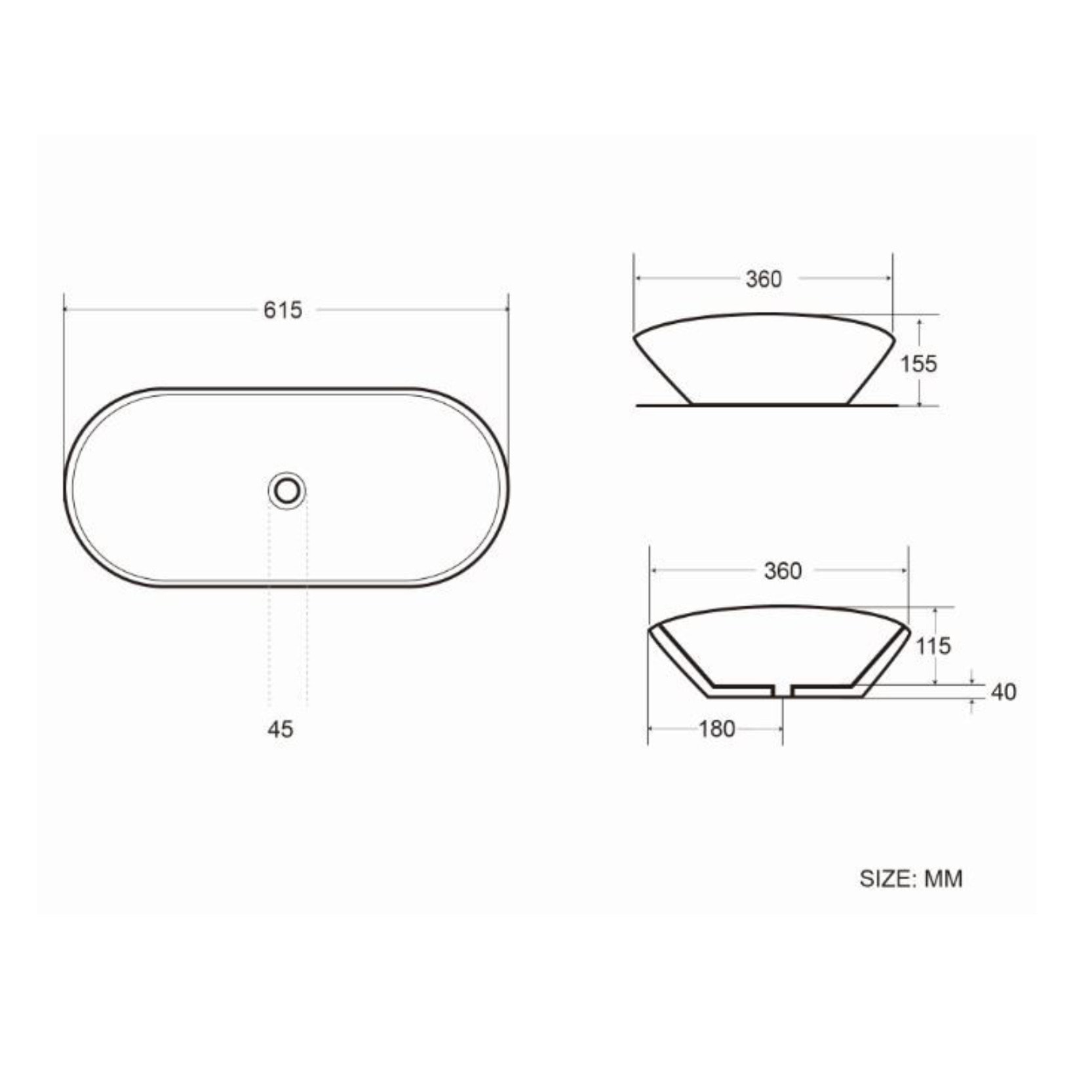 Vasque à poser Infinitio 61,5 x 36 x 15,5 cm, sans trop-plein, blanc brillant (SATINF61536)