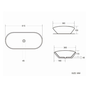 Vasque à poser Infinitio 61,5 x 36 x 15,5 cm, sans trop-plein, blanc brillant (SATINF61536)