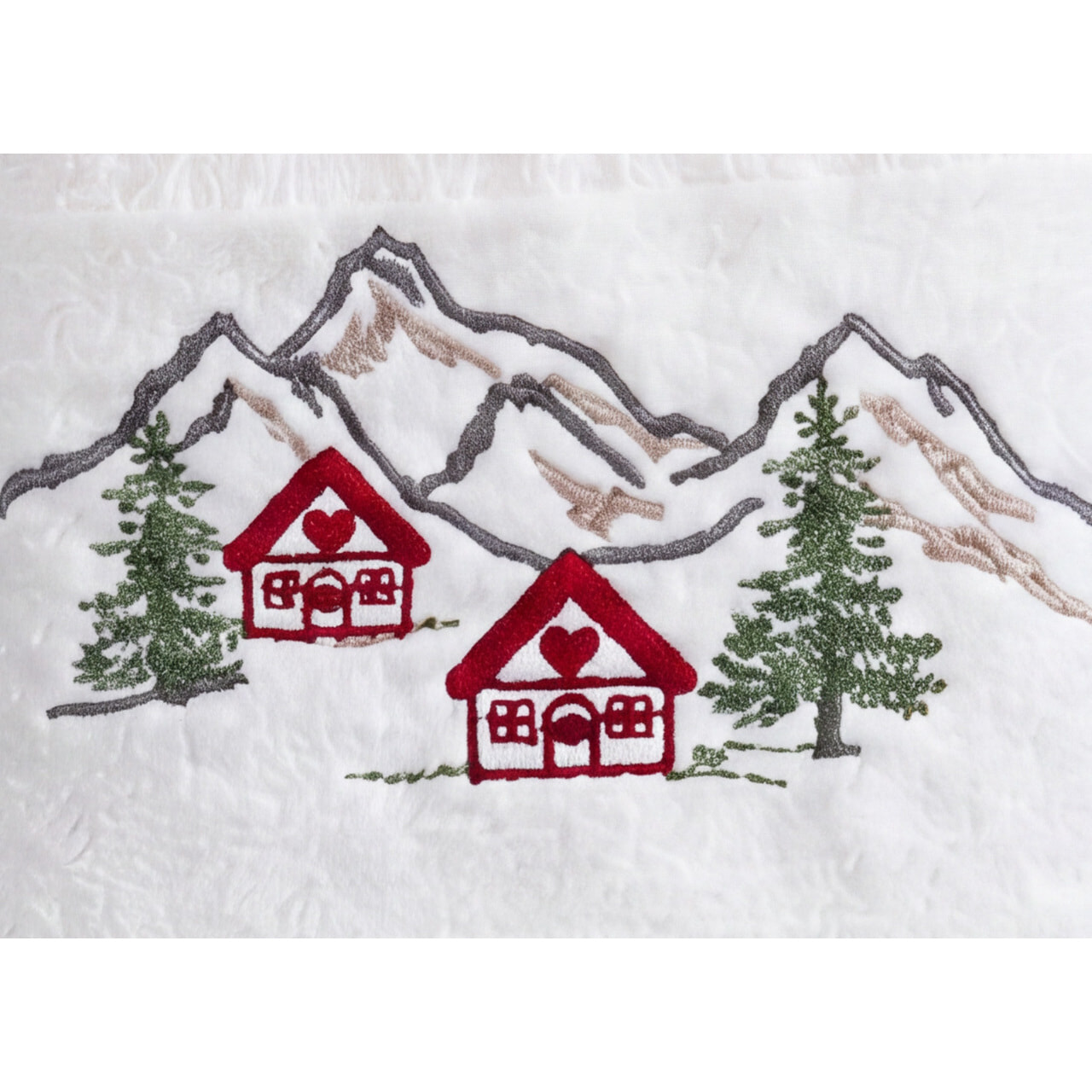 Set Asciugamano Ospite in Spugna 100% Cotone Fantasia Tirolese Natalizia Disegno Malga Bianco