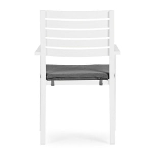 Set 4 sedie da giardino MURGIA con cuscino sfoderabile in tessuto e struttura in alluminio bianco