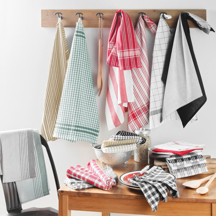 Lot de 3 torchons en coton tissé nid d’abeille - Noir