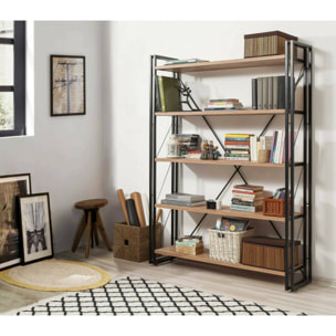 Libreria Dpig, Scaffale da ufficio, Mobile portalibri, Biblioteca, 130x35h180 cm, Quercia e Nero