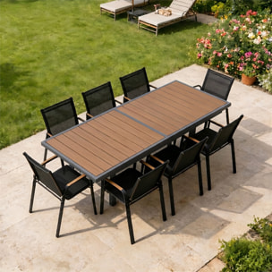 Salon de jardin 8 places en aluminium et bois d'eucalyptus THITU