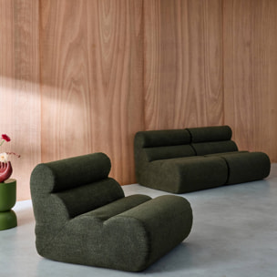 Lot de 3 chauffeuses bouclette texturée kaki 1 place - L 81 x P 99 x H 75cm - Nova