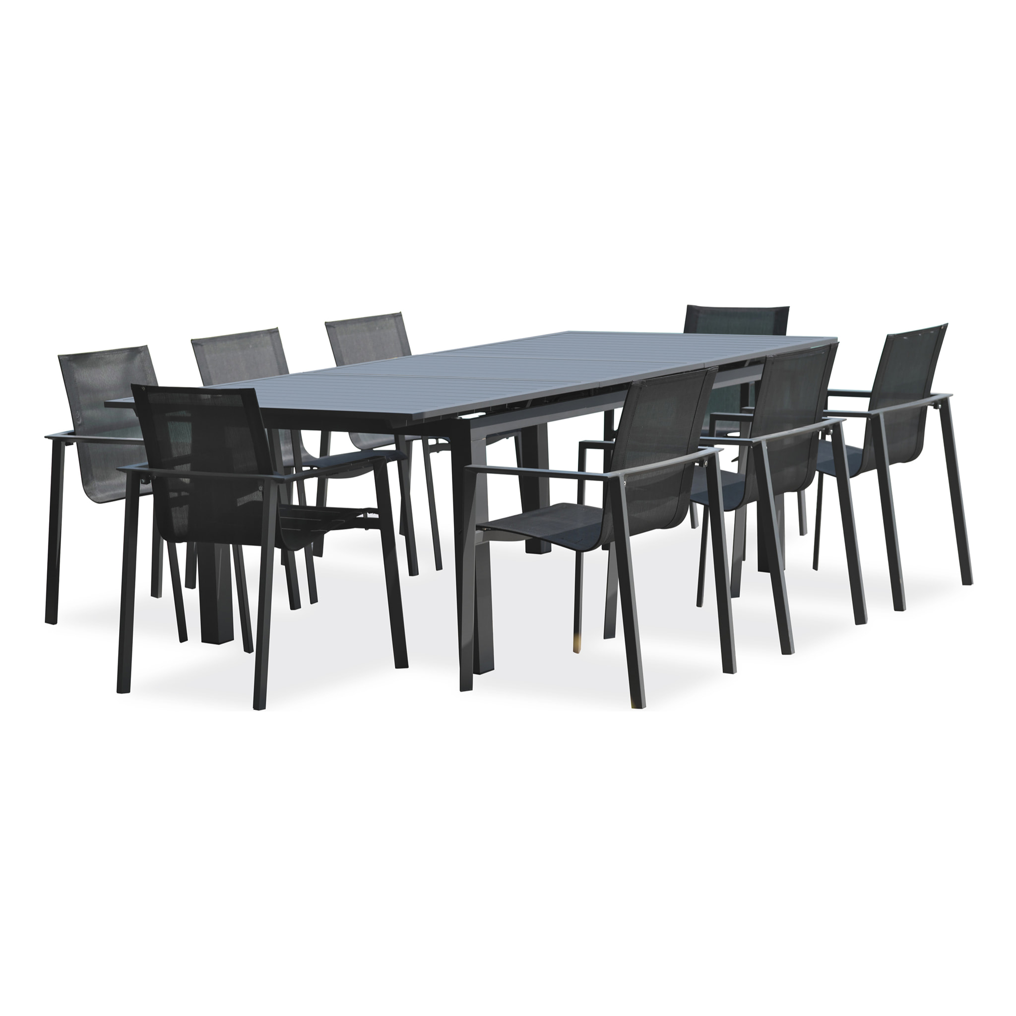 ALU-MIAMI - Ensemble repas de jardin 8 places en aluminium anthracite