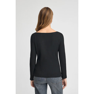 Camiseta negra de manga larga y cuello barco Polo Club