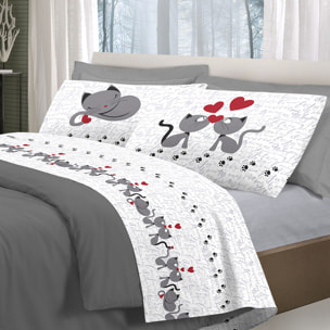Completo letto gattini grigio 100% cotone