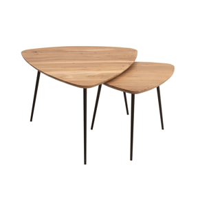 Tables basses gigognes bois massif et métal noir (lot de 2) STONES