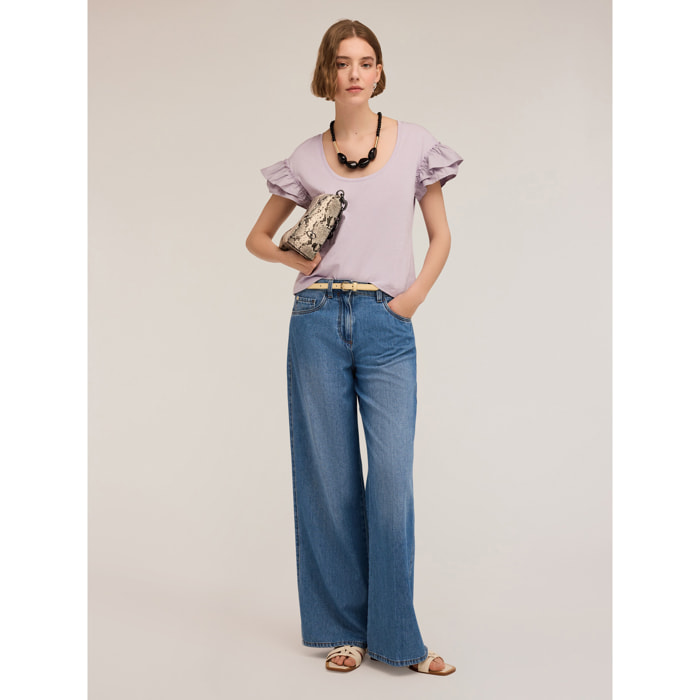Motivi - T-shirt con maniche volant - Viola