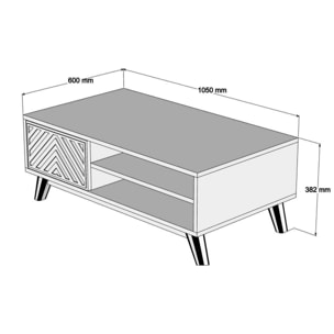 Tavolino da salotto Dpratell, Tavolo basso da caffè, Portariviste per divano, Ripiano da soggiorno, 105x60h38 cm, Noce e Bianco