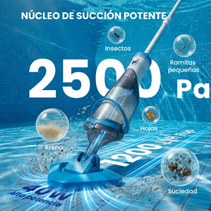 Limpiafondos de Piscina a Batería, Aspirador de Piscina Inalámbrica con Cepillo, Mango Telescópico 63-150 cm, Aspiradora Manual para Piscinas Pequeñas, Estanques, 60 Minutos Limpieza, Azul