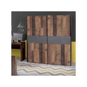 Dressing avec portes coulissantes en bois effet vintage L170 cm - TOM