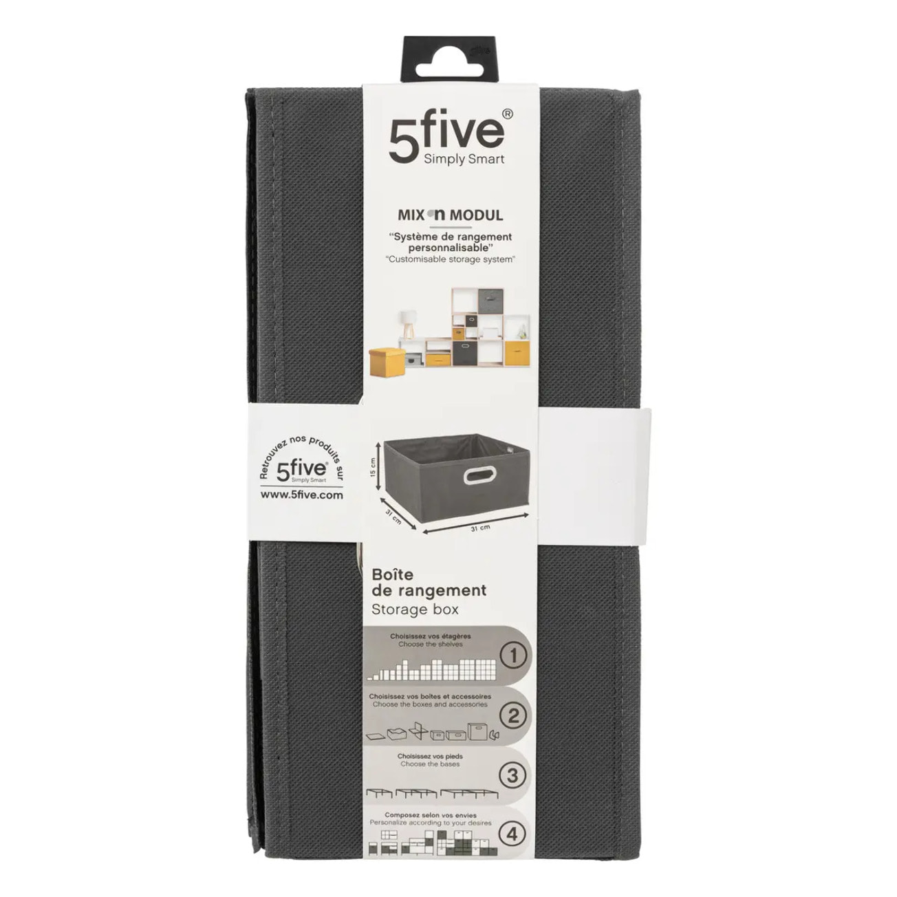 Panier tissu 31x15cm "Mix N' Modul" gris anthracite