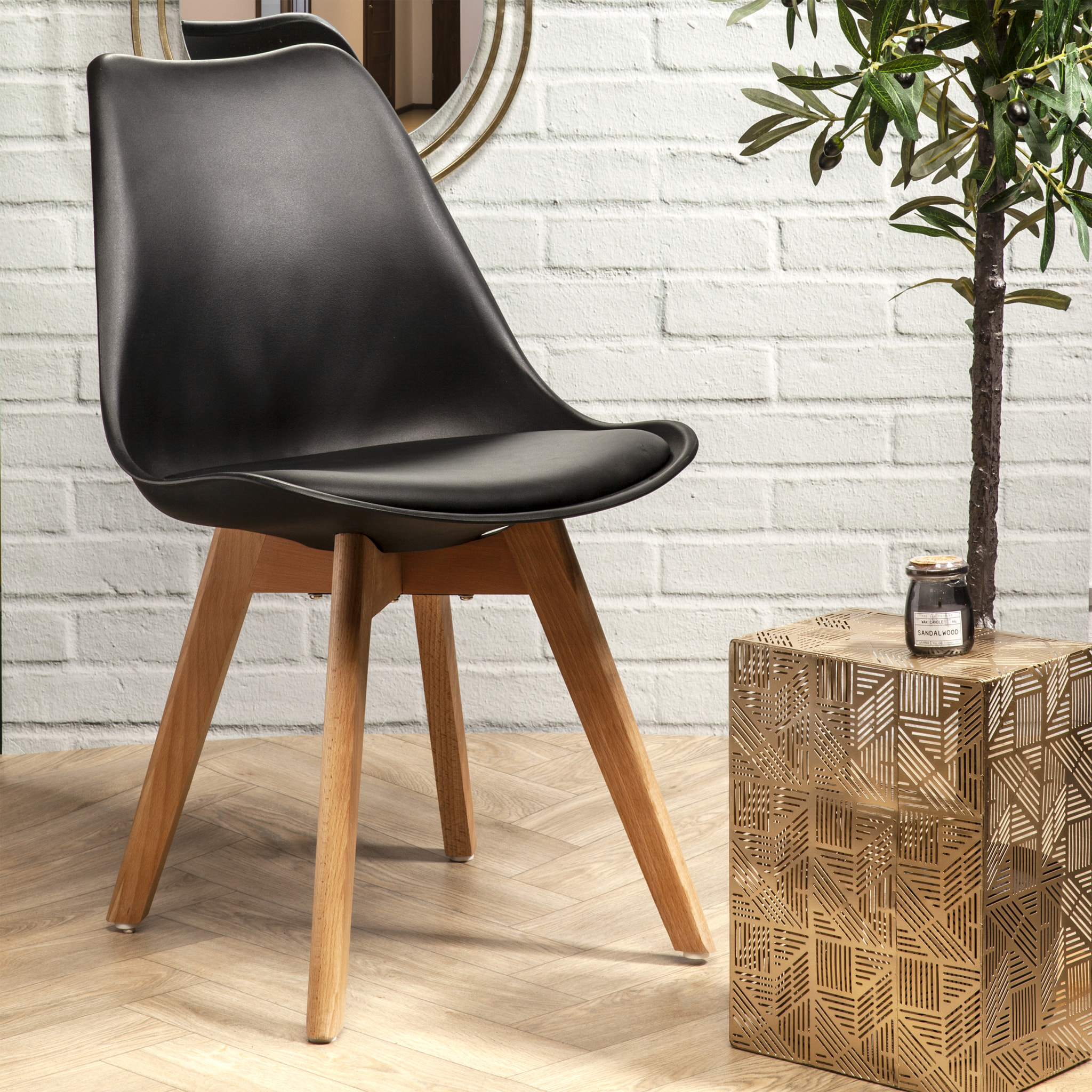 Chaise Scandinave Coque Rembourree Noire - Lot de 4