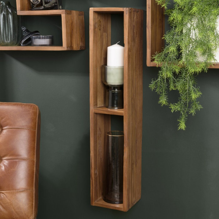 SIXTINE - Étagère murale marron rectangulaire 2 niches bois teck recyclé