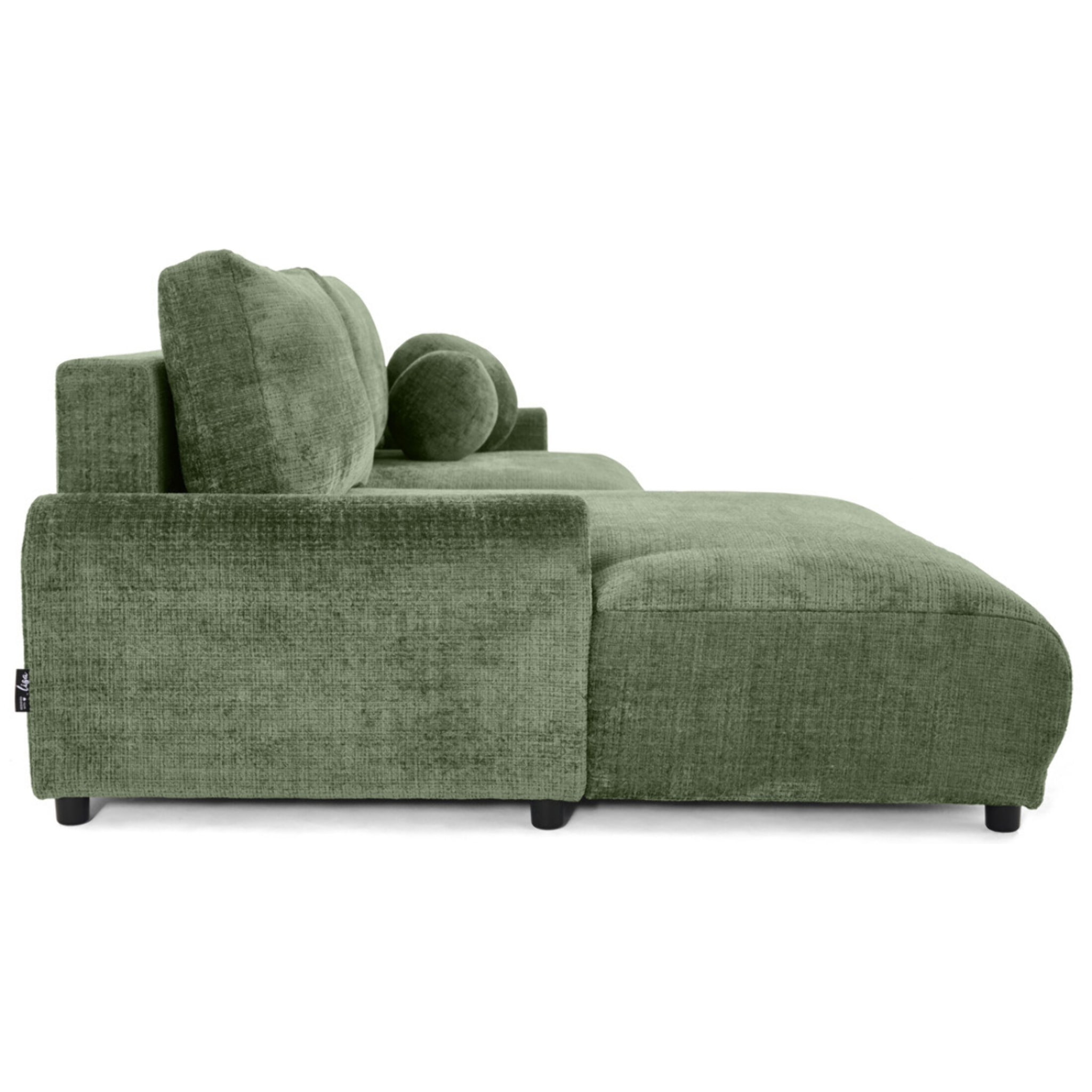 Nelly - canapé d'angle gauche 4 places convertible avec coffre en velours texturé - Vert sauge