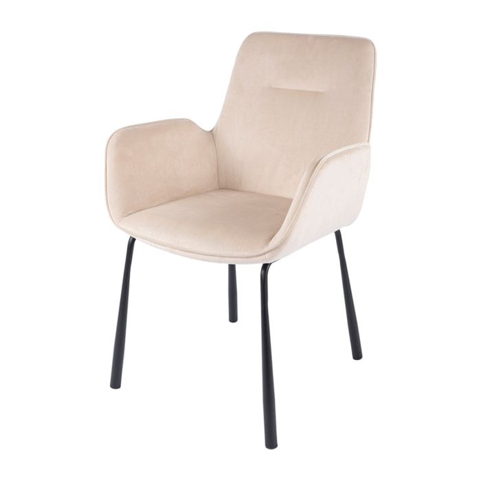 Sedia Eliot 100 in velluto crema con braccioli