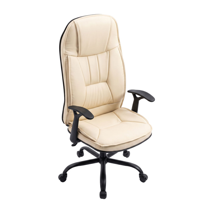 Yūto - Sedia Da Ufficio Ergonomica 50x131x47 cm Poltrona Direzionale Comoda con Ruote Girevoli in Similpelle Crema