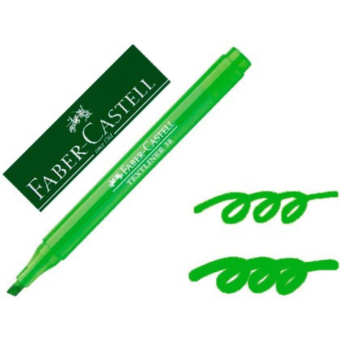 Rotulador faber fluorescente textliner 38 verde (Pack de 10 uds.)