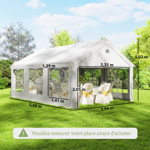 Tente de réception tonnelle de jardin 4 parois amovibles portes zippées 6 x 4 x 3 m acier galvanisé PE blanc