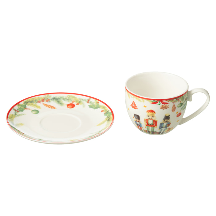 J-Line tasse thé + sous-tasse Casse-Noisette - céramique - blanc - boîte de 4