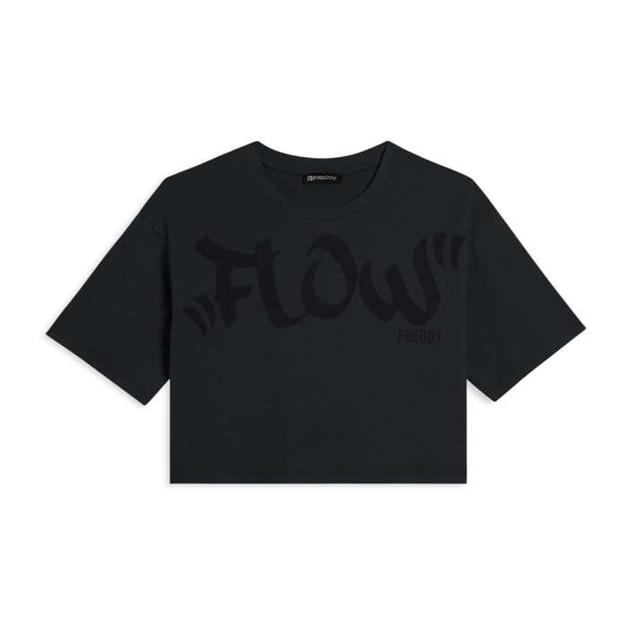 T-shirt cropped con stampa Flow centrale