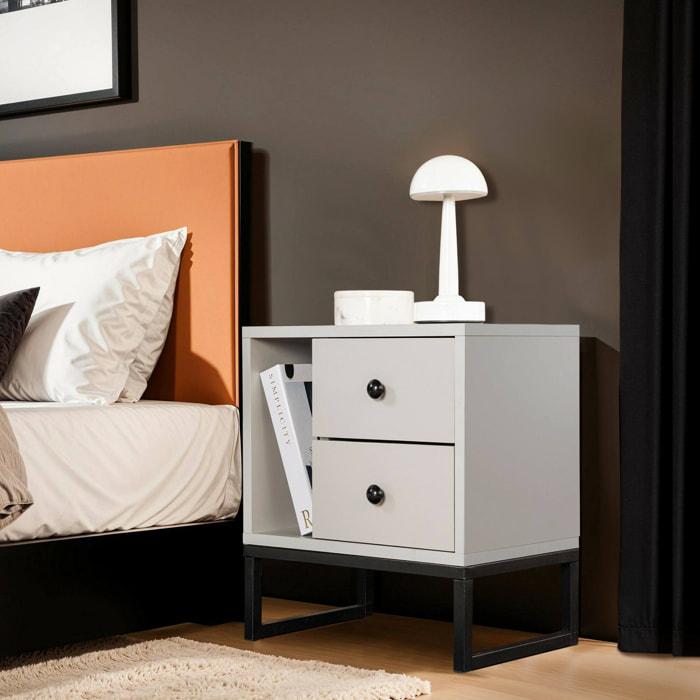 Comodino Rhiannon, Comò basso, Tavolino da notte, Mensola da letto, 45x30 h50 cm, Grigio e Nero
