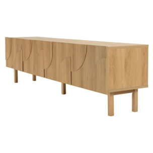 ETHAN - Meuble TV bois couleur naturelle 4 portes décor motif arrondi