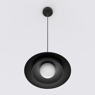 Lampada a sospensione SKIN in acciaio nero con diffusore sferico