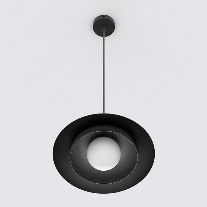 Lampada a sospensione SKIN in acciaio nero con diffusore sferico