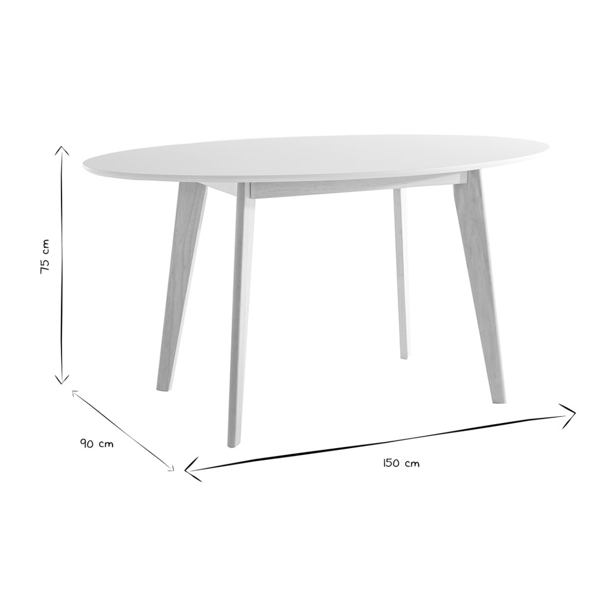 Table scandinave ovale blanche et bois clair L150 cm LEENA