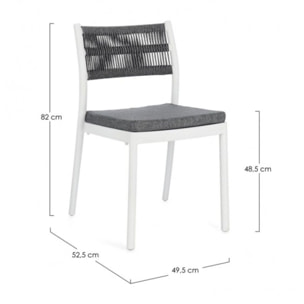 Set di 4 sedie ALVIN in polipropilene bianco e corda intrecciata grigio scuro, impilabili