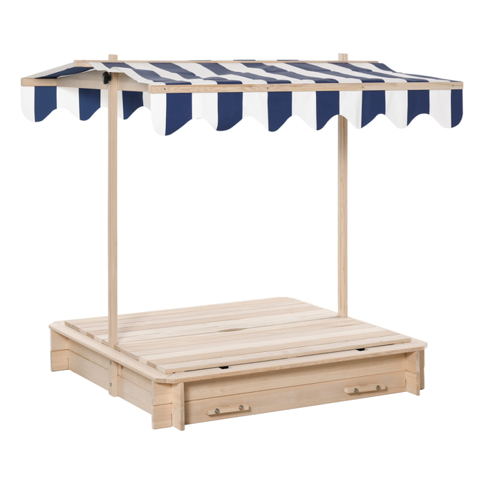 Bac à sable carré en bois pour enfant dim. 106L x 106l cm avec bancs et couvercle - auvent réglable