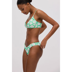 Completo bikini a triangolo con slip brasiliano stampa margherite