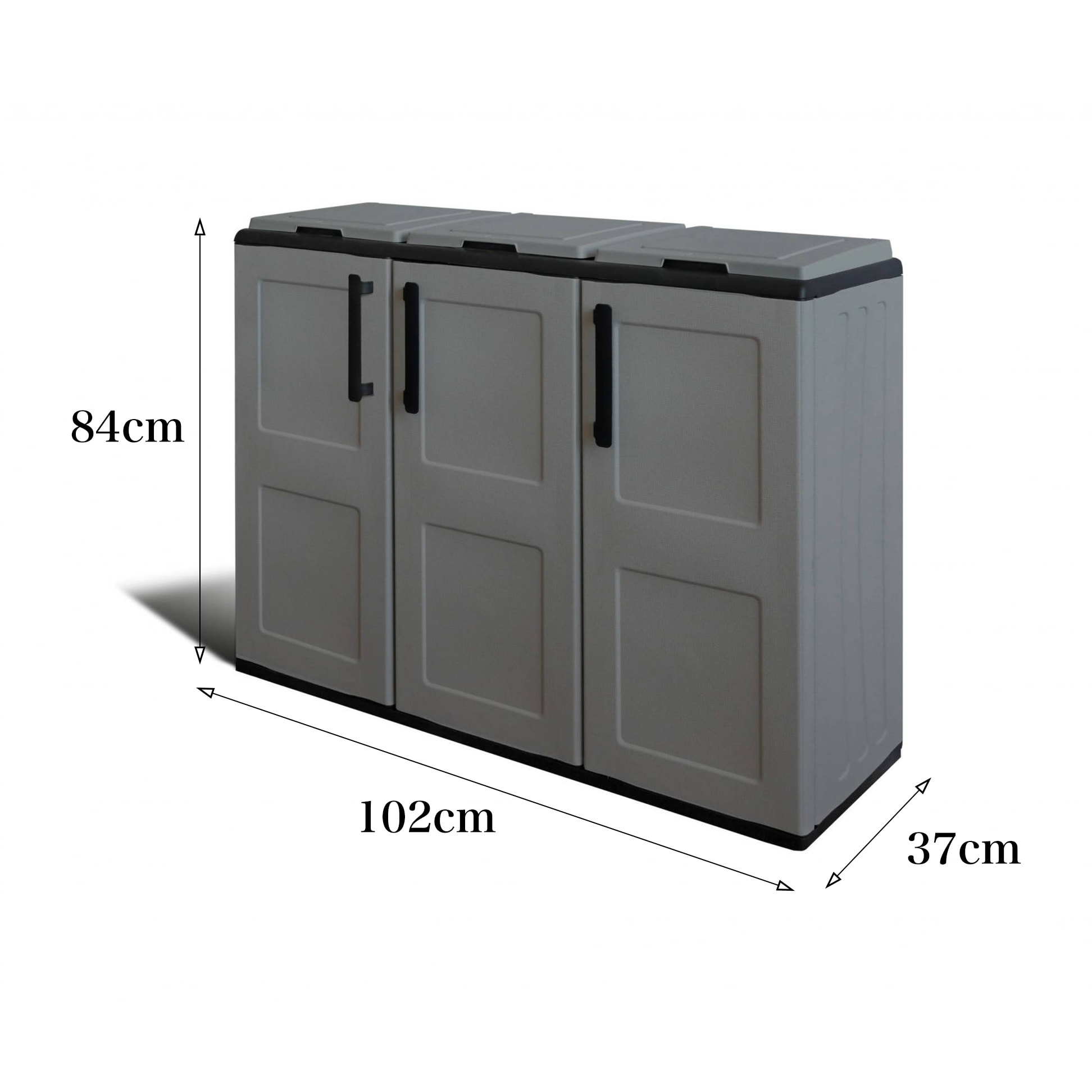 Pattumiera Arko, Cestino portarifiuti, Bidone per raccolta differenziata a 3 ante, 100% Made in Italy, 102x37h84 cm, Grigio e Nero, Finitura quadri