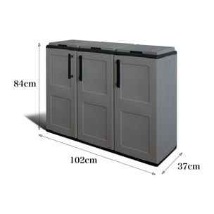 Pattumiera Arko, Cestino portarifiuti, Bidone per raccolta differenziata a 3 ante, 100% Made in Italy, 102x37h84 cm, Grigio e Nero, Finitura quadri