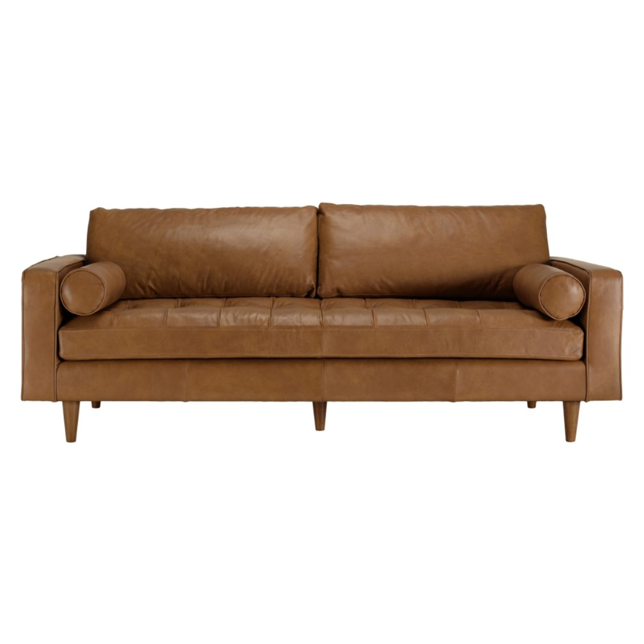 PIERRE - Canapé 3 places cuir couleur caramel assise capitonnée