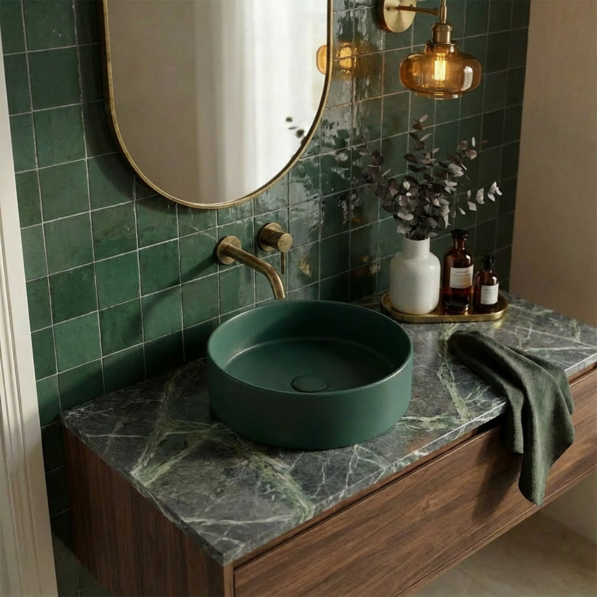 Vasque à poser ronde 36 cm hauteur 12,5 cm sans trop-plein vert mat PixL (CEPX3636GEM)