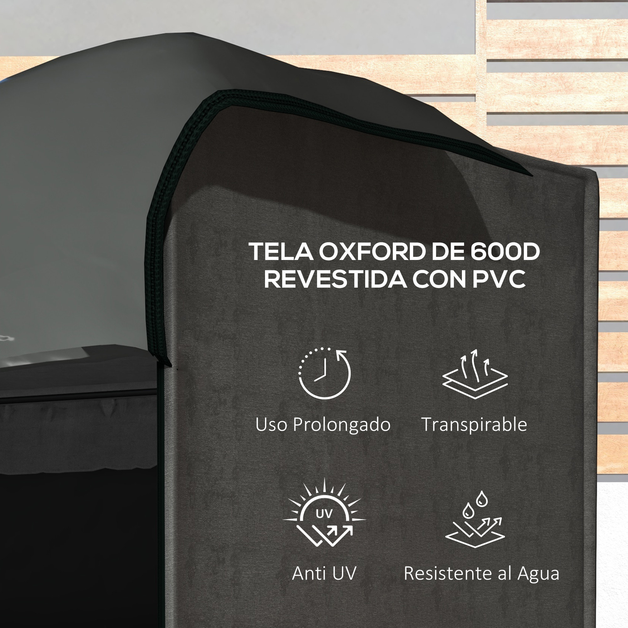 Funda Balancín Jardín Funda Columpio Jardín Exterior Cubierta de Columpio con 2 Cremalleras Impermeable 205x124x164 cm Gris Oscuro