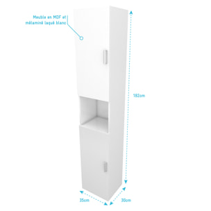 Meuble colonne pour salle de bains 35x30x182 cm - Blanc laqué - THRIFTY 35